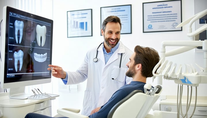 Dental surgeon reviewing treatment options with patient