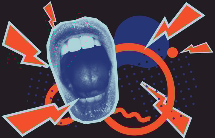 Open screaming mouth on a patterned background