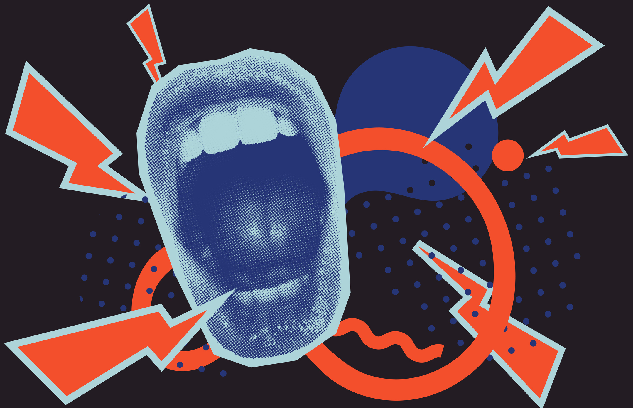 Open screaming mouth on a patterned background